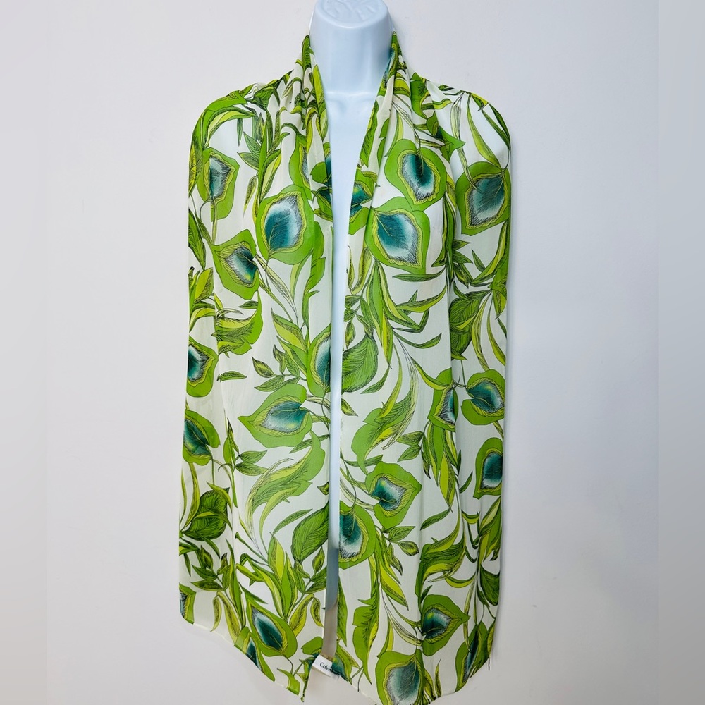 Calvin Klein Green & Blue Floral Print Rectangular Scarf - Picture 4 of 9